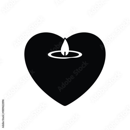 Heart candle silhouette icon vector for romantic atmosphere and memorial concept isolated on white background minimalist design for valentines day funeral anniversary and wedding celebration theme