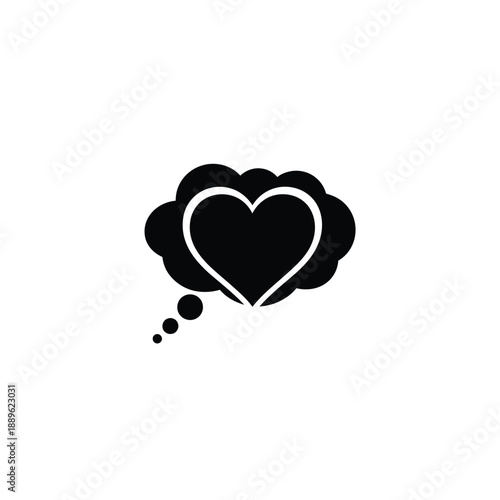 Thought bubble heart icon dream love symbol romantic cloud vector illustration feeling mind graphic element creative minimalist design black silhouette thinking sign isolated simple concept art shape