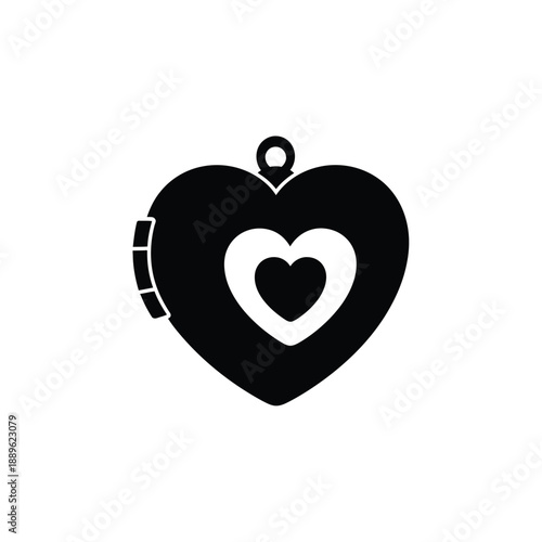 A detailed silhouette of a heart-shaped locket, featuring a smaller heart design within its center, symbolizing cherished memories, secret affections, or personal keepsakes, with a top loop