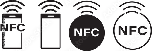 Professional NFC icon set. Modern contactless transaction and scan icons. Universal wireless interaction and pairing symbols. Minimalist interface icon collection.