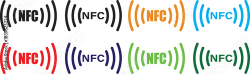 Minimalist NFC icons. Professional wireless connection and RFID symbols. Modern mobile payment and sync elements. Clean line art contactless technology icons.
