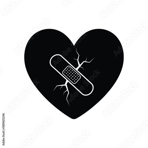 Heart with bandage vector icon symbol of healing recovery from heartbreak emotional support reassurance overcoming pain seeking comfort care patching up brokenness healing process icon symbol graphic