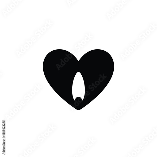 Heart shape with candle flame silhouette in negative space representing memorial service love for deceased spiritual light hope and internal passion for romantic or religious conceptual graphics