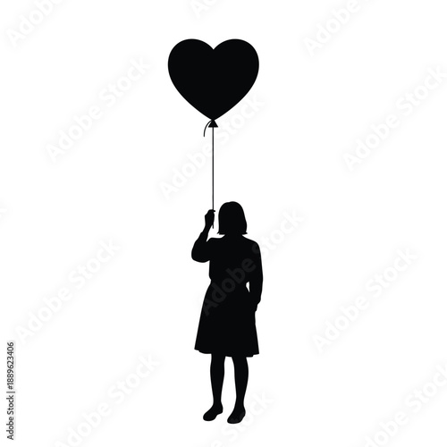 Girl holding heart shaped balloon happiness joy love emotion symbol childhood innocence celebration silhouette illustration