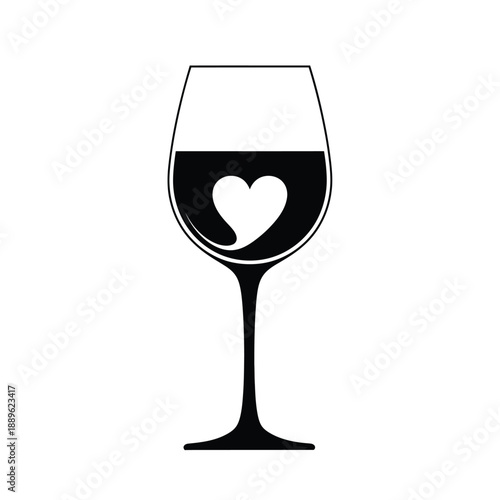 Wine glass silhouette with heart shape inside liquid icon for romantic celebration events anniversary dinner dates wedding toast beverage illustration isolated on white background clipart vector