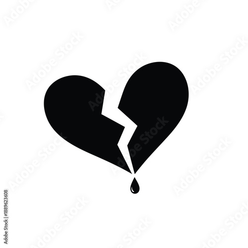 Broken heart icon symbol with tear drop vector illustration isolated sadness emotional pain distress graphic element relationship breakup concept depression sign of sorrow
