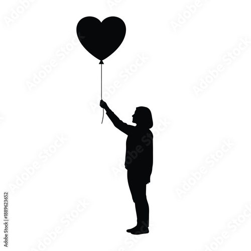 Silhouette of person holding heart shaped balloon up high symbolizing hope love and aspirations towards future goals or dreams illustration