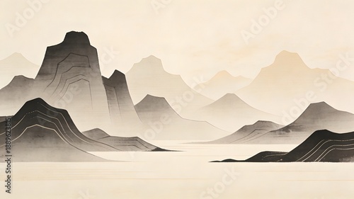 Abstract Mountain Range Ink Wash Painting
