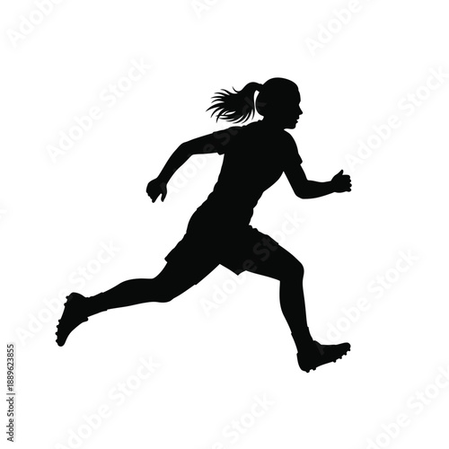Woman soccer player silhouette, female athlete running, professional football player, sportswoman in action, athletic training, active lifestyle, competitive spirit, fitness activity