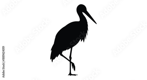 A striking black silhouette of a wading bird possibly a stork or heron captured in a minimalist style silhouette high quality