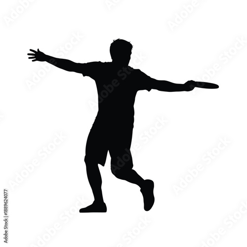 Professional frisbee player silhouette throwing disc with precision and power for sports competition design concept representing athletic movement and ultimate team game agility and focus skills