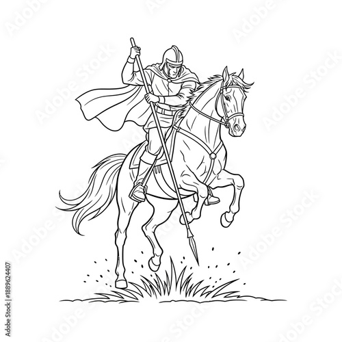 Valiant Knight on Rearing Horse with Spear in Dynamic Pose.