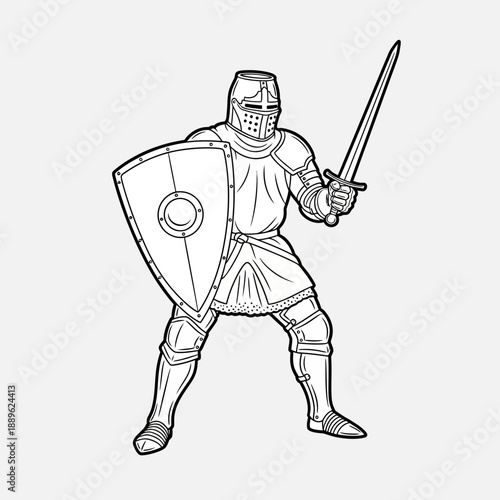 Valiant Medieval Knight in Full Armor with Sword and Shield.