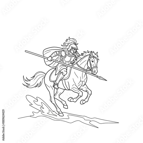 Warrior Knight Riding Horse with Spear.
