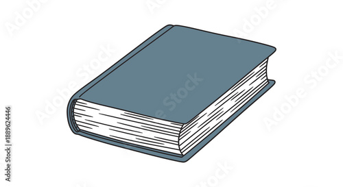 A simple illustration depicts a closed rectangular book with visible pages and a distinct red spine high quality