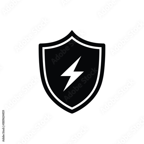Shield with lightning bolt icon represents power protection or energy security, indicating safety and strength against threats, suitable for security concepts