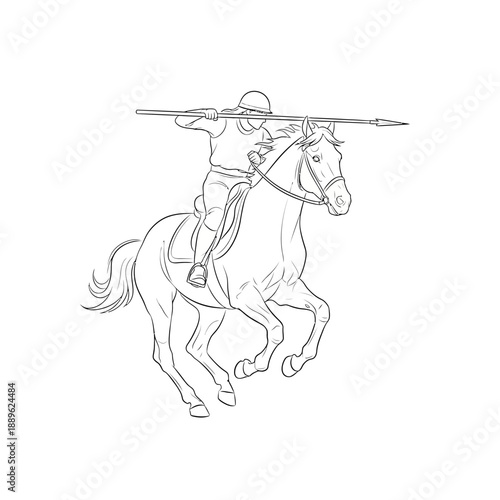 Warrior on horseback charging with a spear ready to strike.
