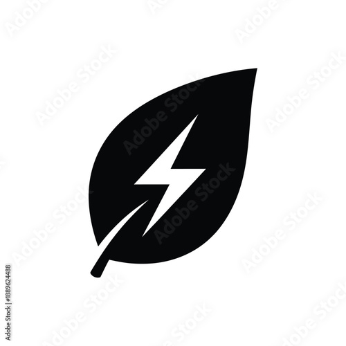 Leaf with lightning bolt symbol represents green energy or eco-friendly power generation, indicating natural resources and sustainable electricity solutions