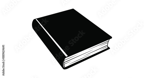 A simple illustration depicts a closed black book resting on a surface suggesting knowledge and learning high quality