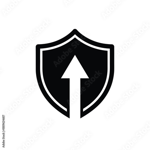 Upgrade security shield icon with upward arrow symbol for advanced protection system performance boost graphic for network safety enhancement technology growth direction software shield defense