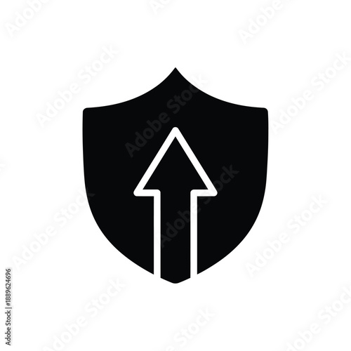 Shield with an up arrow symbol vector icon illustration flat design style simple graphic symbol sign security shield concept icon for web and ui