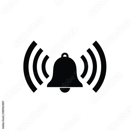 Notification bell icon with sound waves for alert system and emergency signal warning concept illustrating loud noise or announcement and ringing bell symbol for mobile application push messages