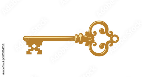A detailed illustration of an antique golden key with an ornate design symbolizing access and mystery high quality