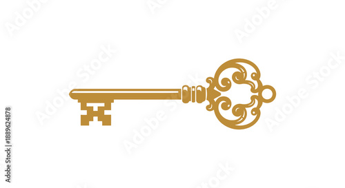 A detailed illustration depicts a vintage golden key with intricate ornamental designs symbolizing access and unlocking potential