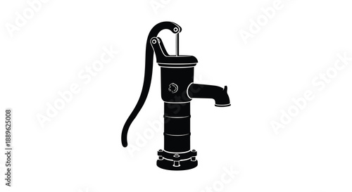 A stark black silhouette of a vintage hand water pump showcasing a classic rural design silhouette high quality professional detailed modern