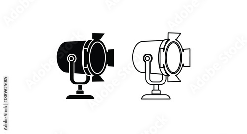 Two depictions of a vintage camera one solid one outlined silhouette