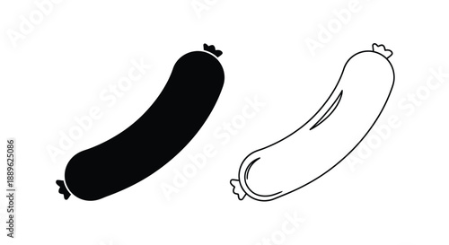 Two sausage illustrations one solid black and one outline silhouette