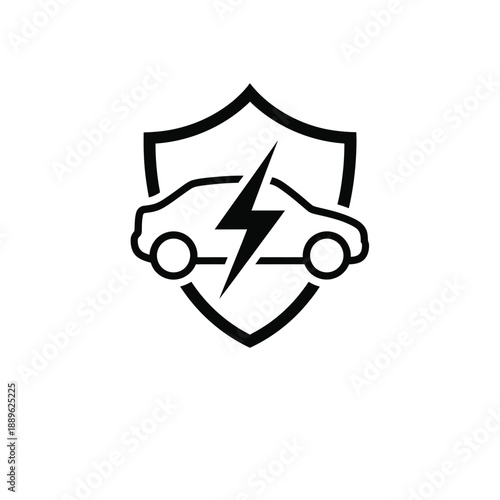 Electric car icon protected by shield with lightning bolt symbolizing eco friendly transportation safety assurance and green energy future for vehicles representing charge and protection