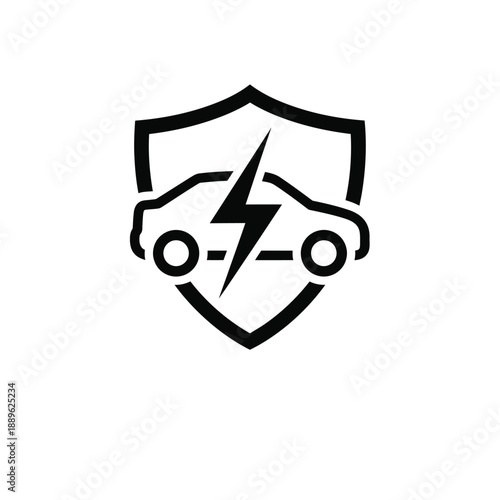 Electric car icon protected by shield with lightning bolt symbolizing eco friendly transportation safety assurance and green energy future for vehicles representing charge and protection