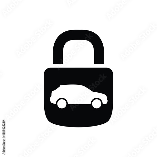 Automotive security icon depicting car inside lock symbol for vehicle protection insurance anti theft systems remote access safety features digital locking technology transport data privacy sign
