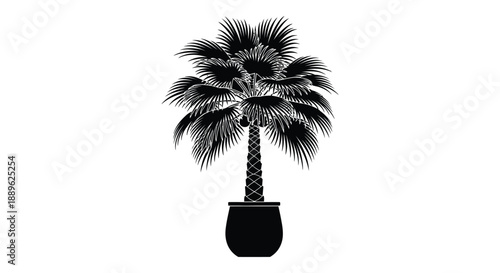 A striking black silhouette of a potted palm tree showcases tropical vibes and elegant design silhouette high quality professional detailed modern