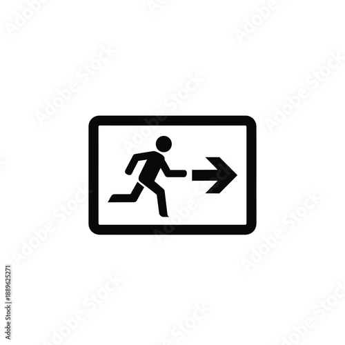 Emergency exit sign with running figure and arrow indicating direction for evacuation route building safety fire escape guidance public facility security information door location navigation sign