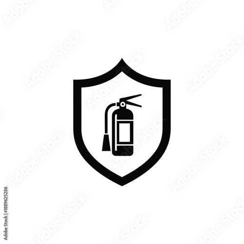 Fire extinguisher icon shield protected sign concept fire safety symbol security for protection preventing warning emergency safety equipment vector illustration