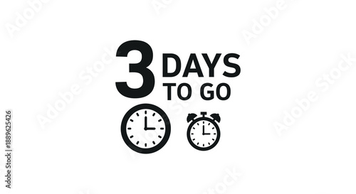 A countdown graphic displays the number three and the text days to go with clock imagery high quality