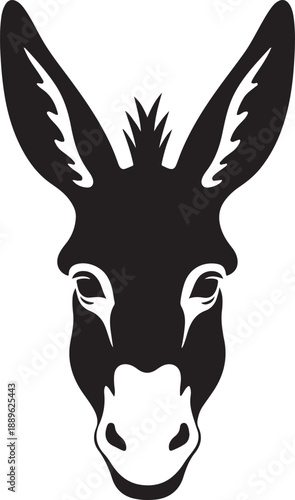 Minimalist Black and White Donkey Head Vector Illustration on White Background