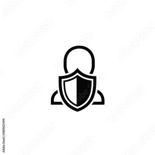 User profile with shield icon representing personal data protection and secure account identity management for private web services or software applications isolated on simple white background design
