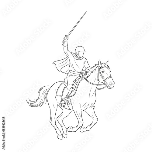 Warrior on Horseback with Sword Raised.
