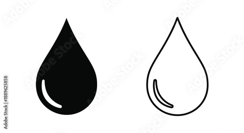 Two water droplets one filled and one outlined in stark contrast silhouette