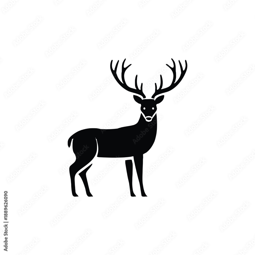 Fototapeta premium Black silhouette deer with snowflake background