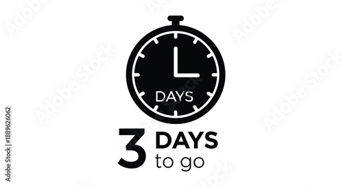 A simple black and white graphic depicts a stopwatch displaying three days remaining indicating a countdown timer