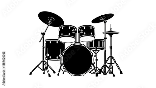 A black drum set on a white background for musical creativity