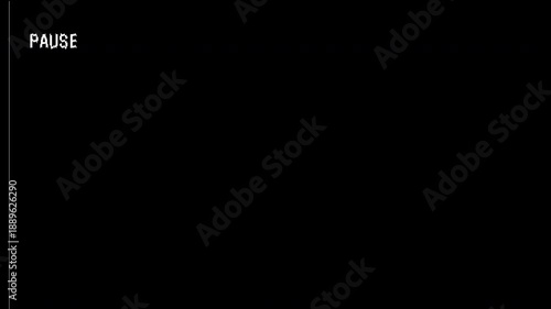 4K VHS video tape pause screen overlay with static distortion, analog noise, and timestamp, black background visual effect loop 4k video animation seamless loop