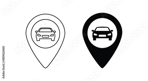 Two car location icons one light and one dark a minimalist silhouette