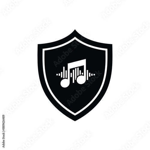 Music sound wave shield icon vector illustration a flat design style black solid glyph protect your audio and creative content from unauthorized use secure digital musical compositions data