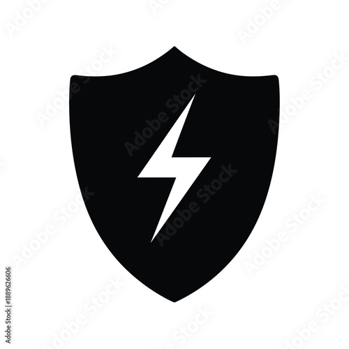 Energy shield icon with lightning bolt symbol representing power protection electricity strength fast security surge protection high voltage battery energy boost logo isolated on white background