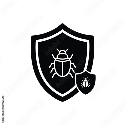 Bug shield vector icon isolated on white background virus protection sign antivirus symbol security concept pest control illustration